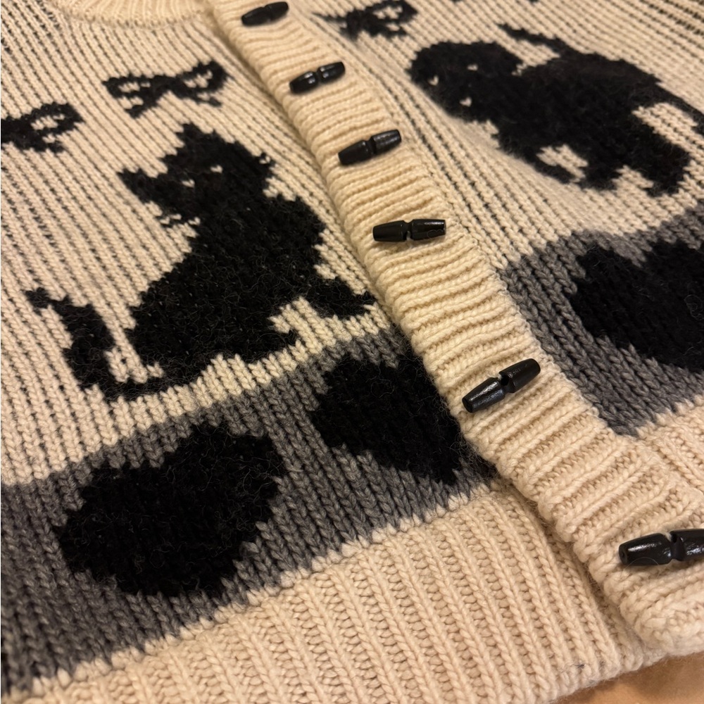 Women's Black and Cream Cat Pattern Sweater - Picture 2 of 3